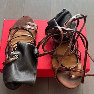 L.A.M.B. Lace Up Gladiator Leather Sandals With Ankle Pouch Size 8